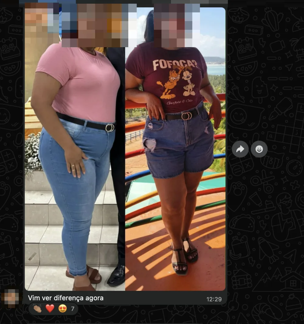 Print de cliente comparando fotos antes e depois do tratamento